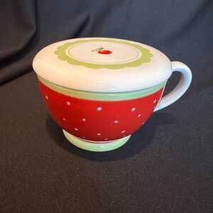 Hallmark Red Polka Dot Ceramic Mug with Cherry Design Lid